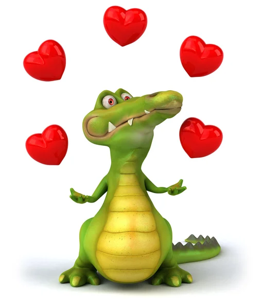 Crocodile with hearts 3d illustration — Stock Photo, Image