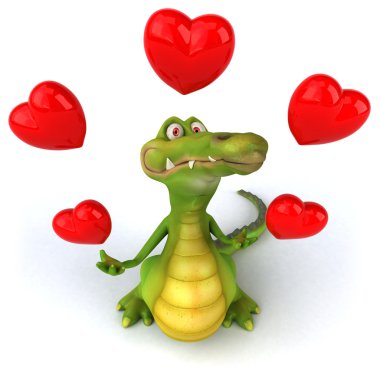 Crocodile with hearts 3d illustration clipart