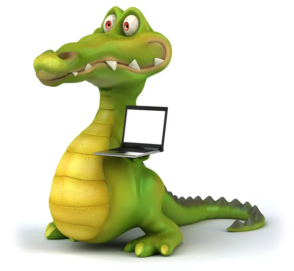 Crocodile with laptop 3d illustration — Stock Photo, Image