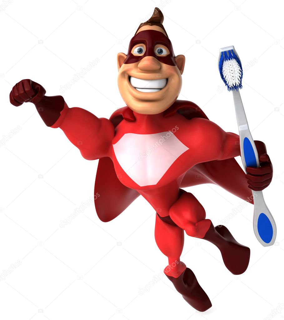 Superhero and toothbrush
