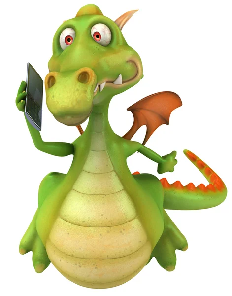 Fun dragon with a mobile phone — Stock Photo, Image