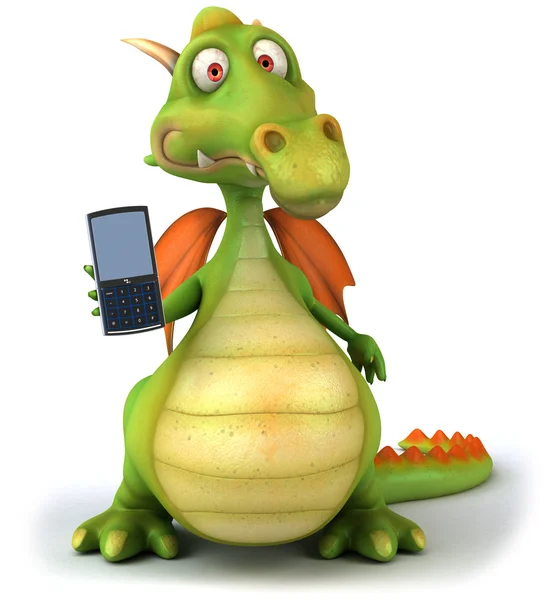 Веселый дракон с мобильным телефоном — стоковое фото