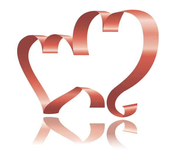 Deux Beaux Cœurs Ruban Isolés Expressifs Rouges Pour Votre Usage — Image vectorielle