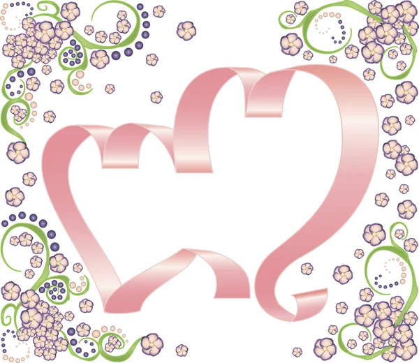 Twee lint harten met florale achtergrond — Stockvector
