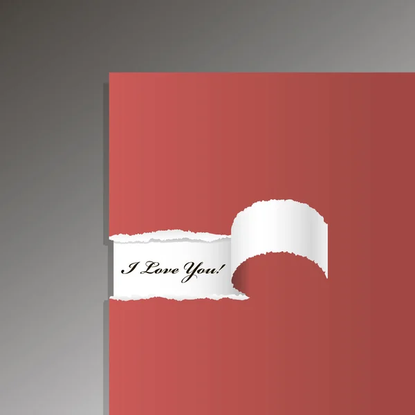 Original Red Card Teared Piece Love Message — Stock Vector