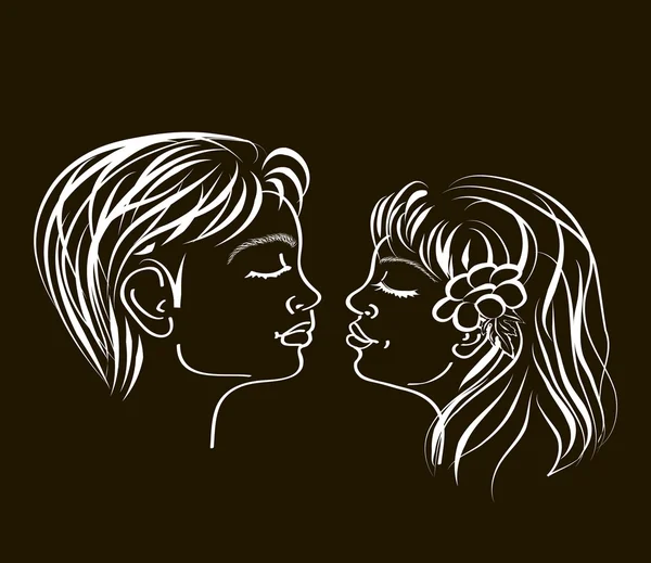 Ручная Рисованная Художественная Иллюстрация Первого Любящего Подросткового Поцелуя Черном — стоковый вектор