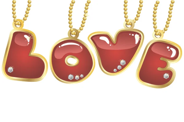 Hanging Word Love Decorated Jewels — Stock Vector