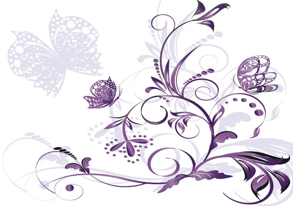 Bouquet Branches Art Painting Leaf Purple Flower Element Butterfly Painting — Stock Vector