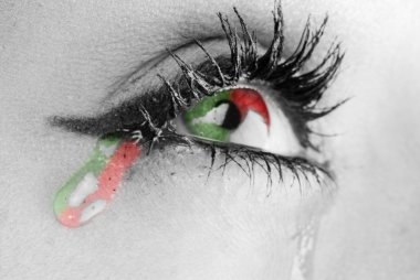 close up on the eyes of a young woman with three colors tears clipart