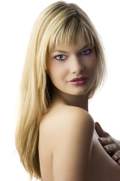 Schönheitsporträt Einer Jungen Blonden Frau Mit Atemberaubenden Augen — Stockfoto