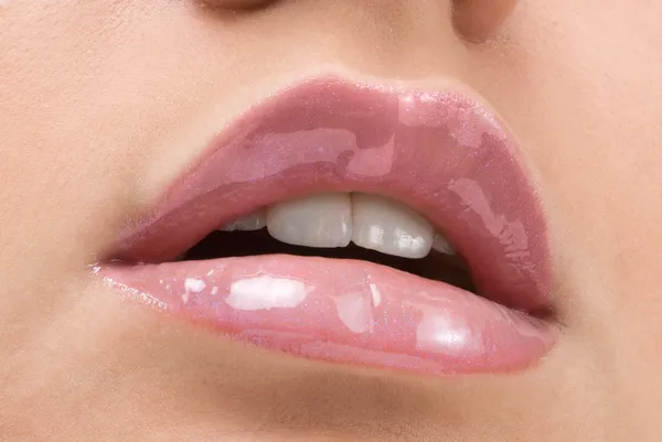 Clse Red Mouth Lipstick Lip Gloss — Stock Photo, Image