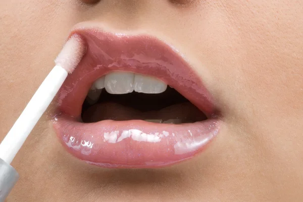 Nahaufnahme Eines Mundes Mit Rotem Lippenstift — Stockfoto