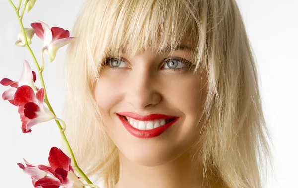 Red lips and flower — Stock Photo, Image