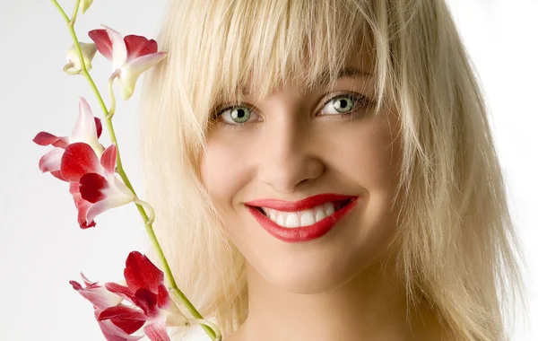 Beauty Style Portrait Blond Girl Flowers — Stock Photo, Image