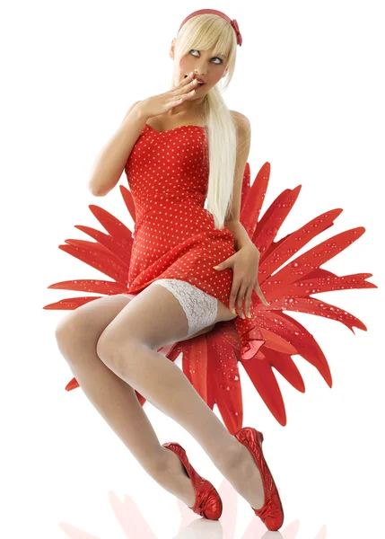 Blond pinup in red — Stock Photo, Image