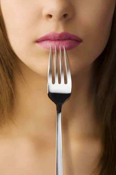 La forchetta e la bocca — Foto Stock