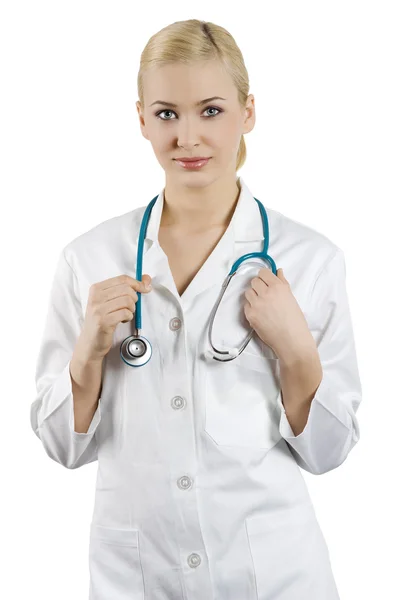 Smiling Medical Doctor Woman Stethoscope Isolated White Background — 스톡 사진