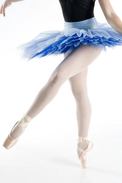 Танцовщица Синяя Пачка Танцуют Пуантах — стоковое фото