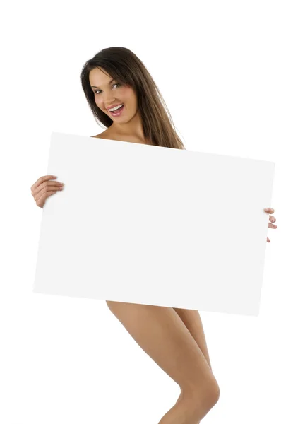 Naked woman with display — Stock Photo, Image