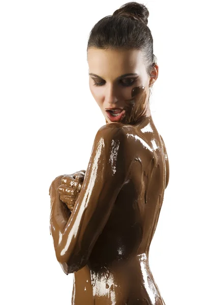 달콤한 초콜릿의 그녀의 머리의 놀라운 — 스톡 사진