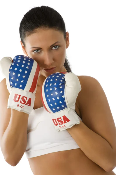 Aranyos boksz nő — Stock Fotó