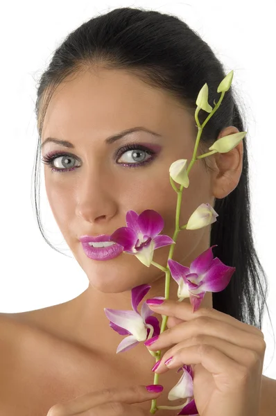 Menina beleza com flores — Fotografia de Stock