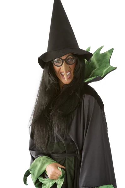Bruneta Velkým Nosem Brýle Jako Stará Ošklivá Čarodějnice — Stock fotografie