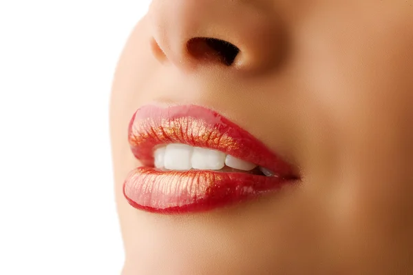 Golden lips close up — Stock Photo, Image