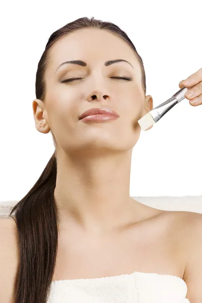 Beauty adv portrait with brush — Stock Photo, Image