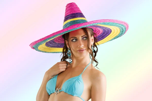 Summer Portrait Cute Girl Wearing Bikini Colored Scarf Big Colorful — Stock Photo, Image