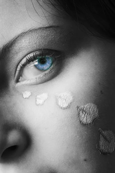 Sweet Black White Image Girl Petals Rose Painted Her Face — Stock Photo, Image