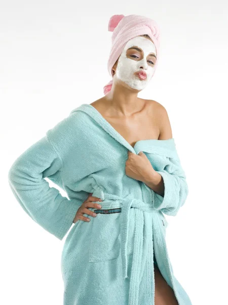 Jolie Mignonne Fille Avec Masque Crème Visage Regardant Caméra Sexy — Photo