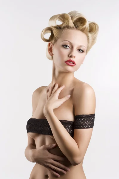 Very Sexy Beautiful Blond Woman Pretty Fashion Hair Style Wearing — Stock Photo, Image