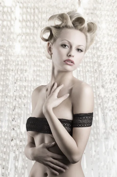 Mycket Sexig Och Vacker Blond Kvinna Med Ganska Mode Frisyr — Stockfoto