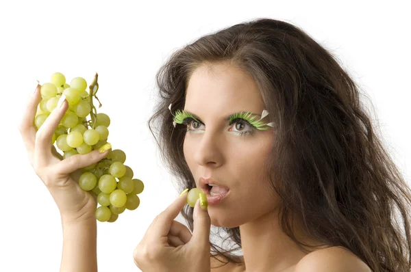O modelo e uva — Fotografia de Stock