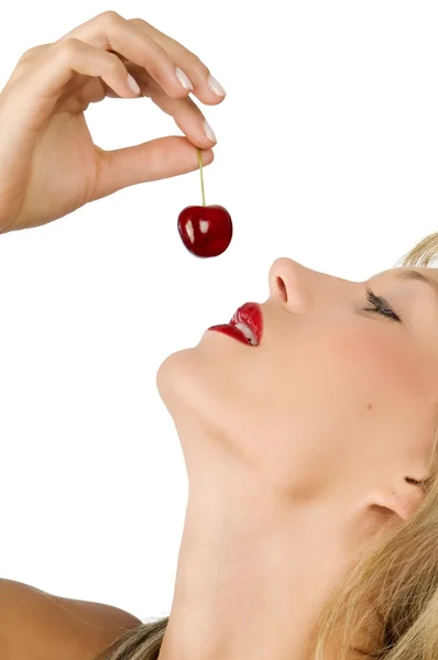 The cherry and lips — Stock Photo, Image