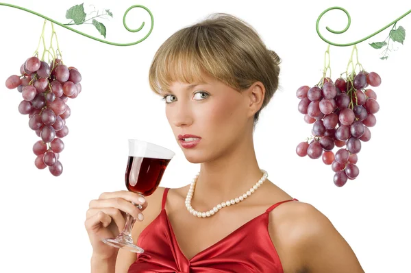 와인을 마시는 목걸이와 우아한 소녀의 초상화 — 스톡 사진