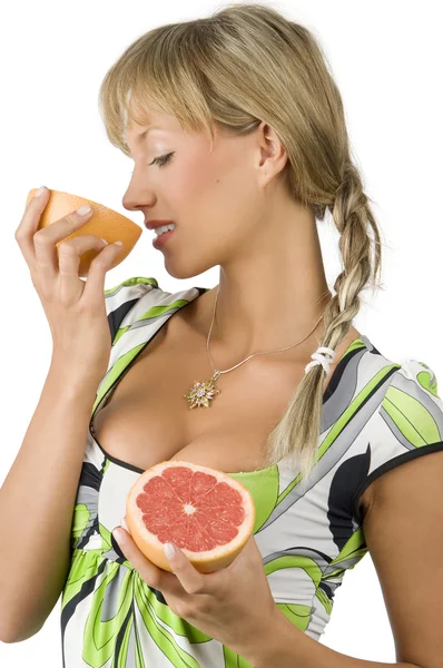 Sniffing grapefruit — Stock Photo, Image