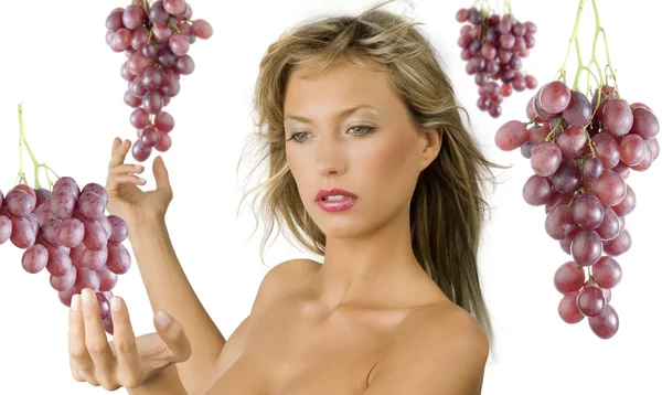 Very Sensual Girl Blond Hair Red Grape All Her — Stock Photo, Image