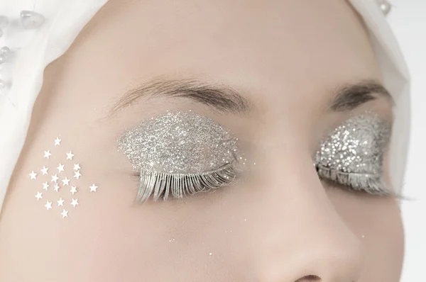 Gözleri Ile Gümüş Yapmak Yukarıya Kadar Yakın Kirpik Gümüş — Stok fotoğraf