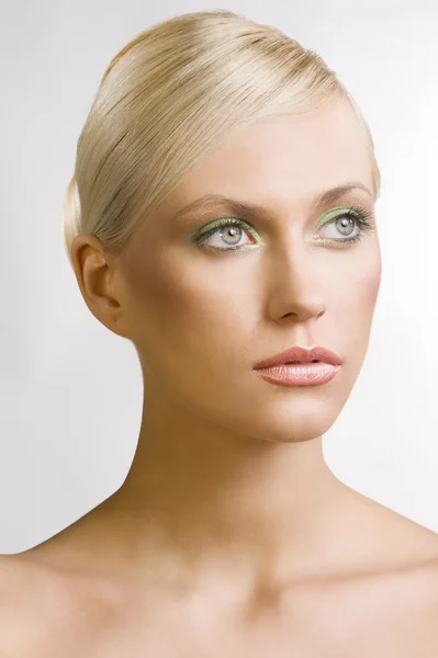 Retrato Beleza Mulher Jovem Bonita Com Colorido Compõem Isolado Branco — Fotografia de Stock