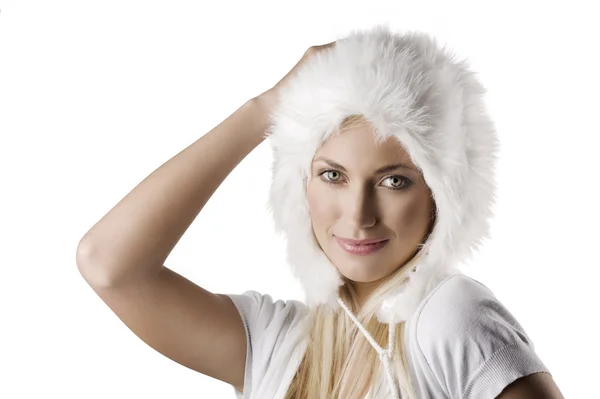 Retrato de inverno com chapéu de pele — Fotografia de Stock