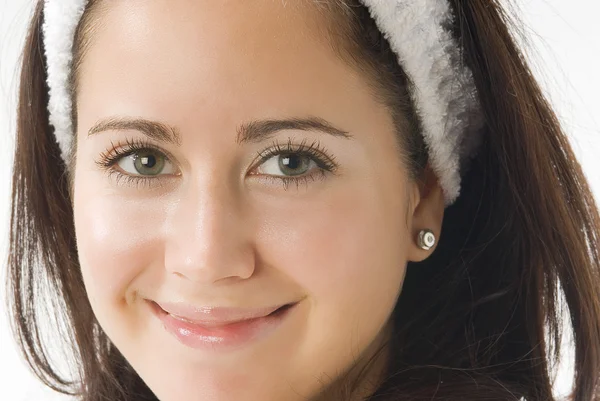 Hermoso Primer Plano Una Chica Bonita Con Pelo Oscuro Ojos —  Fotos de Stock