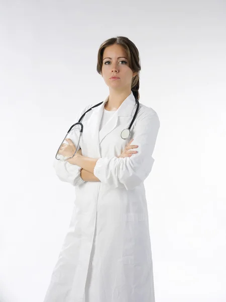 Mooi Arts Witte Medische Jurk Een Stethoscoop Rond Haar Nek — Stockfoto