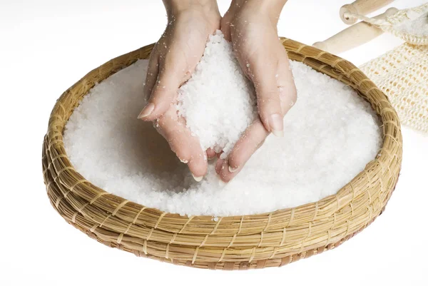 Scrub hands with salt — Stock Photo, Image