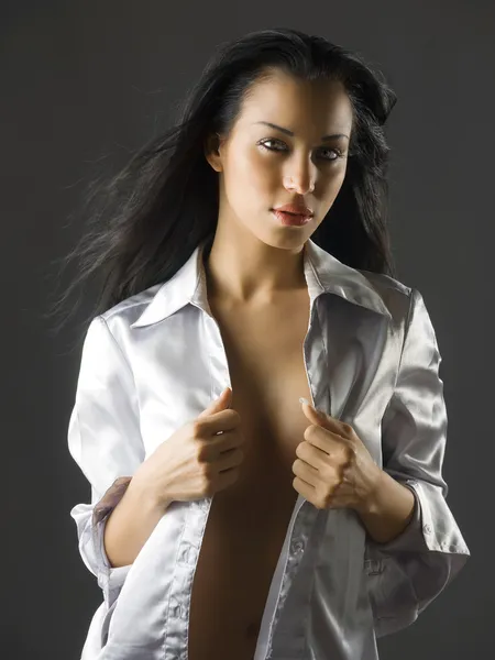 Cute Portrait Latina Girl Long Black Hair Sexy Shirt Royalty Free Stock Photos