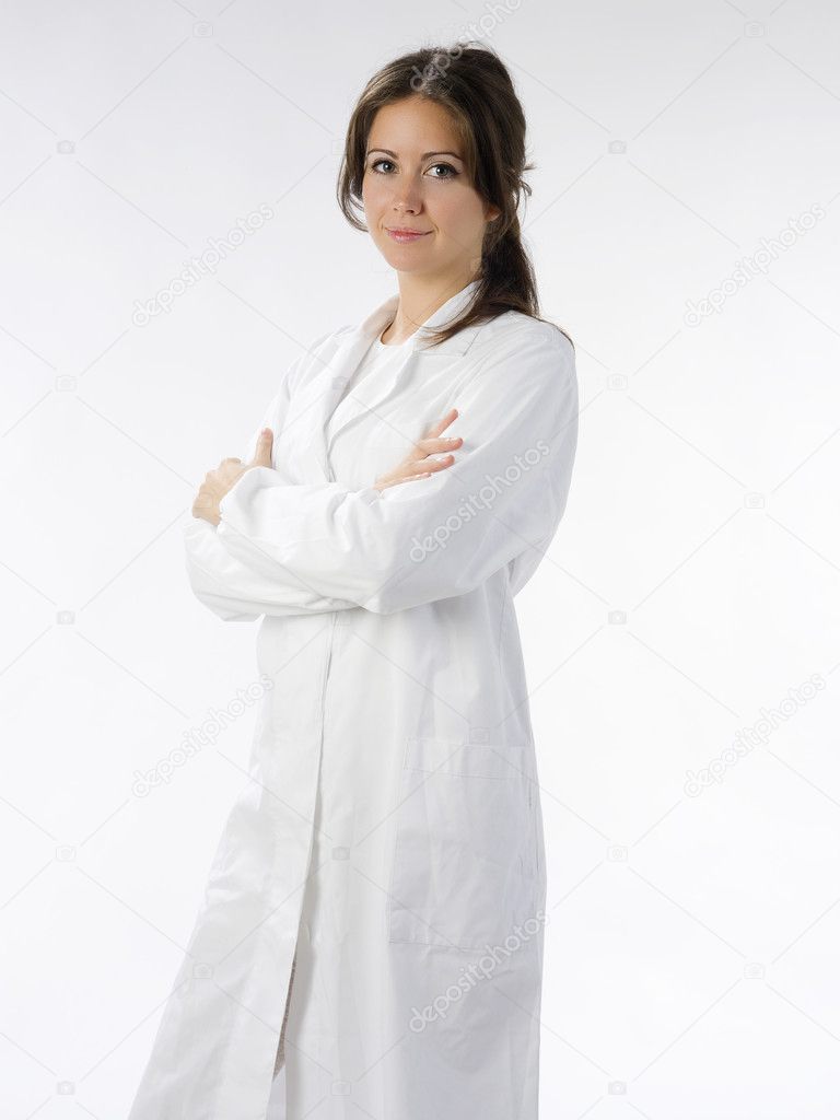 nice doctor in white gown making face