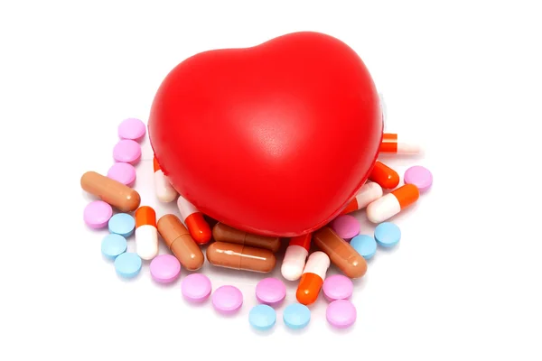 Serce Leży Garść Leków — Zdjęcie stockowe
