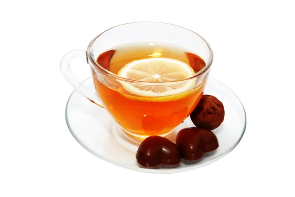 Чашка Чая Лимоном Шоколадом — стоковое фото