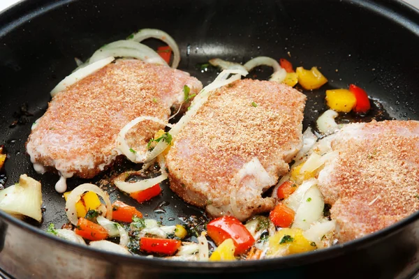 stock image Fried pork chops in the pan